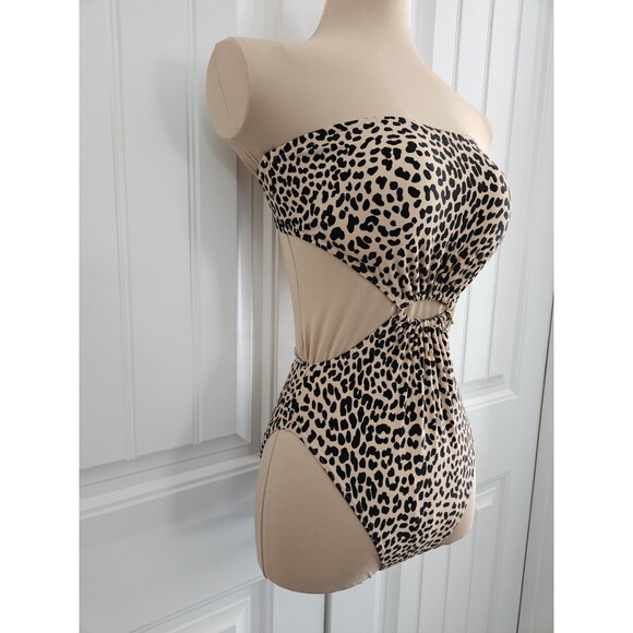 Michael Kors Convertable Cheetah Print Swimsuit Nwt Size 6 Charm Padded Cutouts - Picture 2 of 10